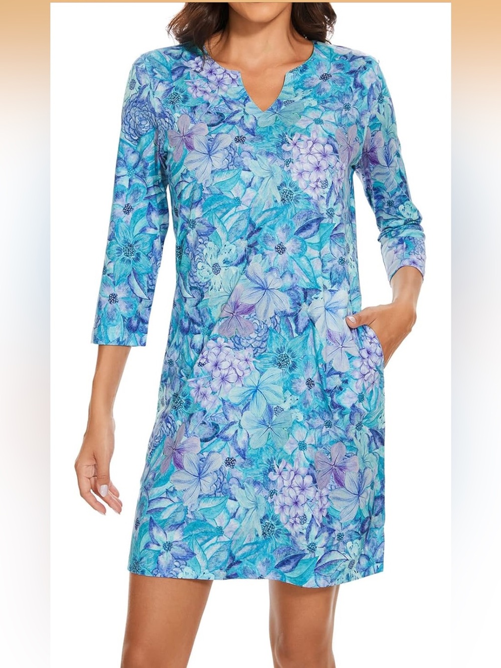 Lightbare Women's 3/4 Sleeve Dress with Pockets UPF 50+ Casual Sun Dress Large - Picture 2 of 16